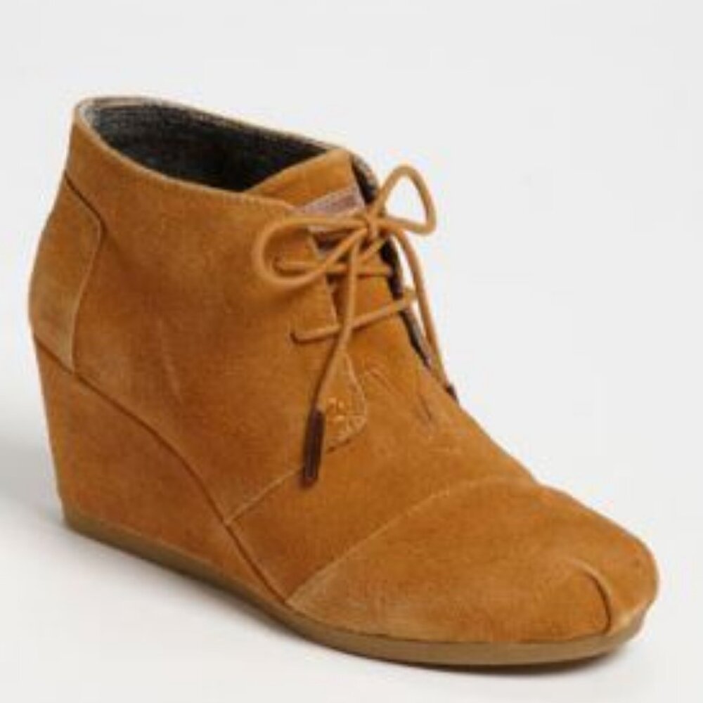 Toms Desert Wedge Suede Booties, Chestnut Brown, Size W8